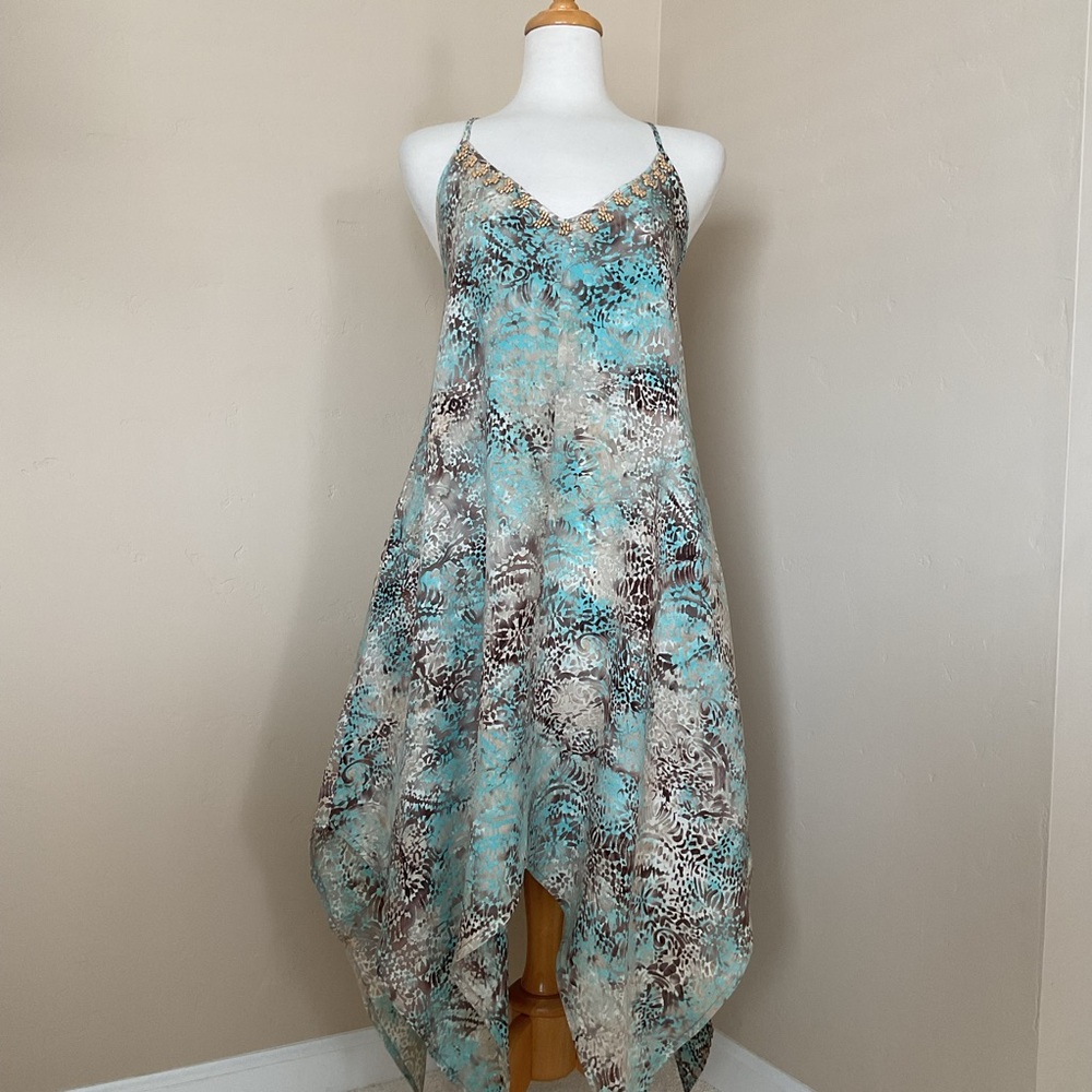Santiki Sun Dress Size S Wooden Bead Trim Handkerchief Hem